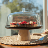 Prato para Bolo Boleira Lume Preto em Bambu com Tampa 27,5cm